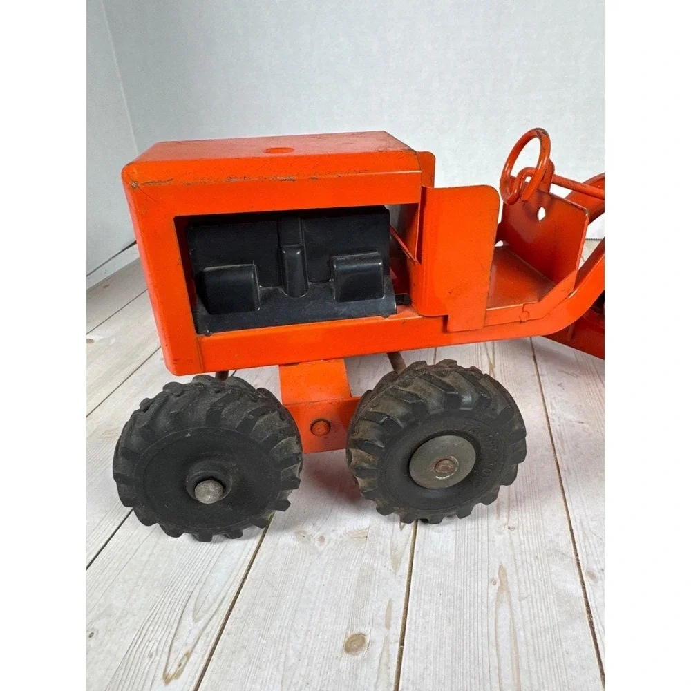 Vintage 1950s Ny-Lint Toys Pressed Steel Road Grader Orange 19 inch Construction
